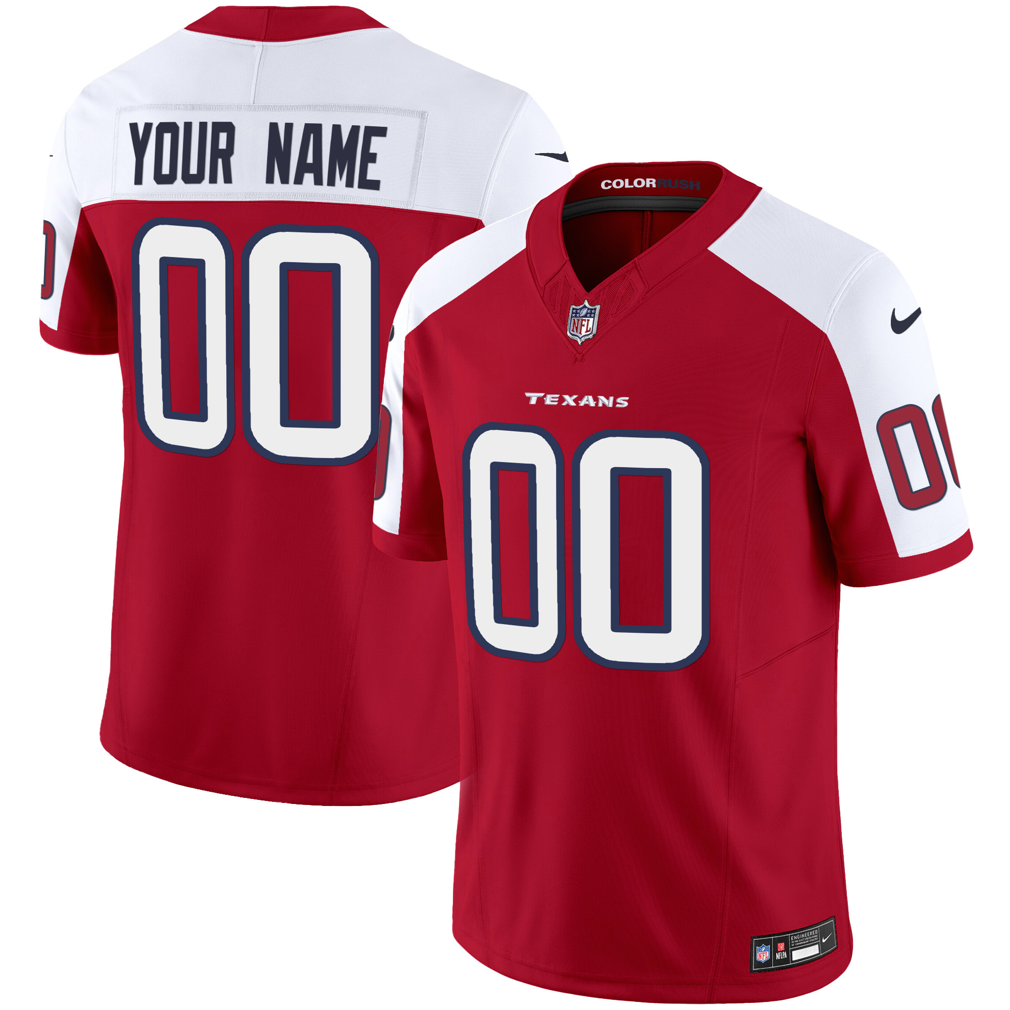 Houston Texans Color Rush Legend Vapor Custom Jersey - All Stitched - Red Alternate