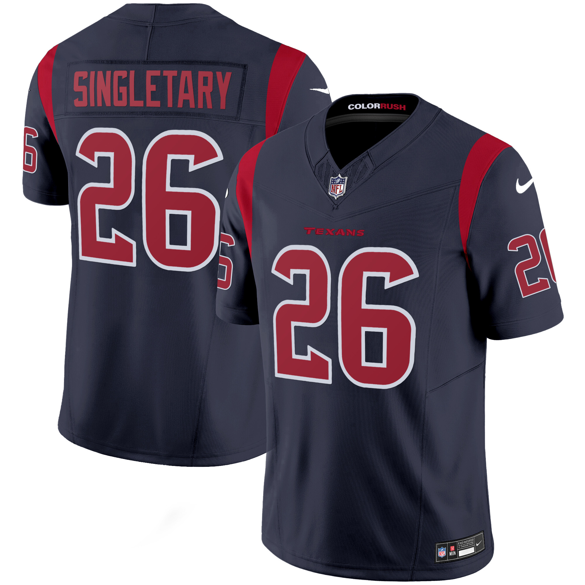 Houston Texans Devin Singletary Color Rush Legend Vapor Jersey - All Stitched - Navy