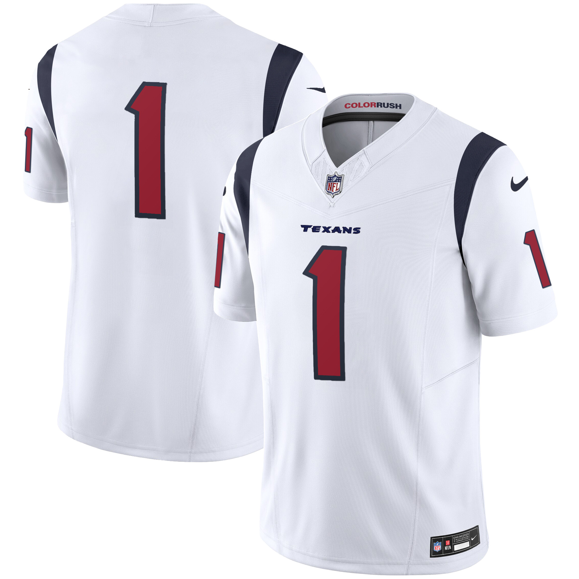 Houston Texans #1 Team Color Rush Legend Vapor Jersey - All Stitched - White
