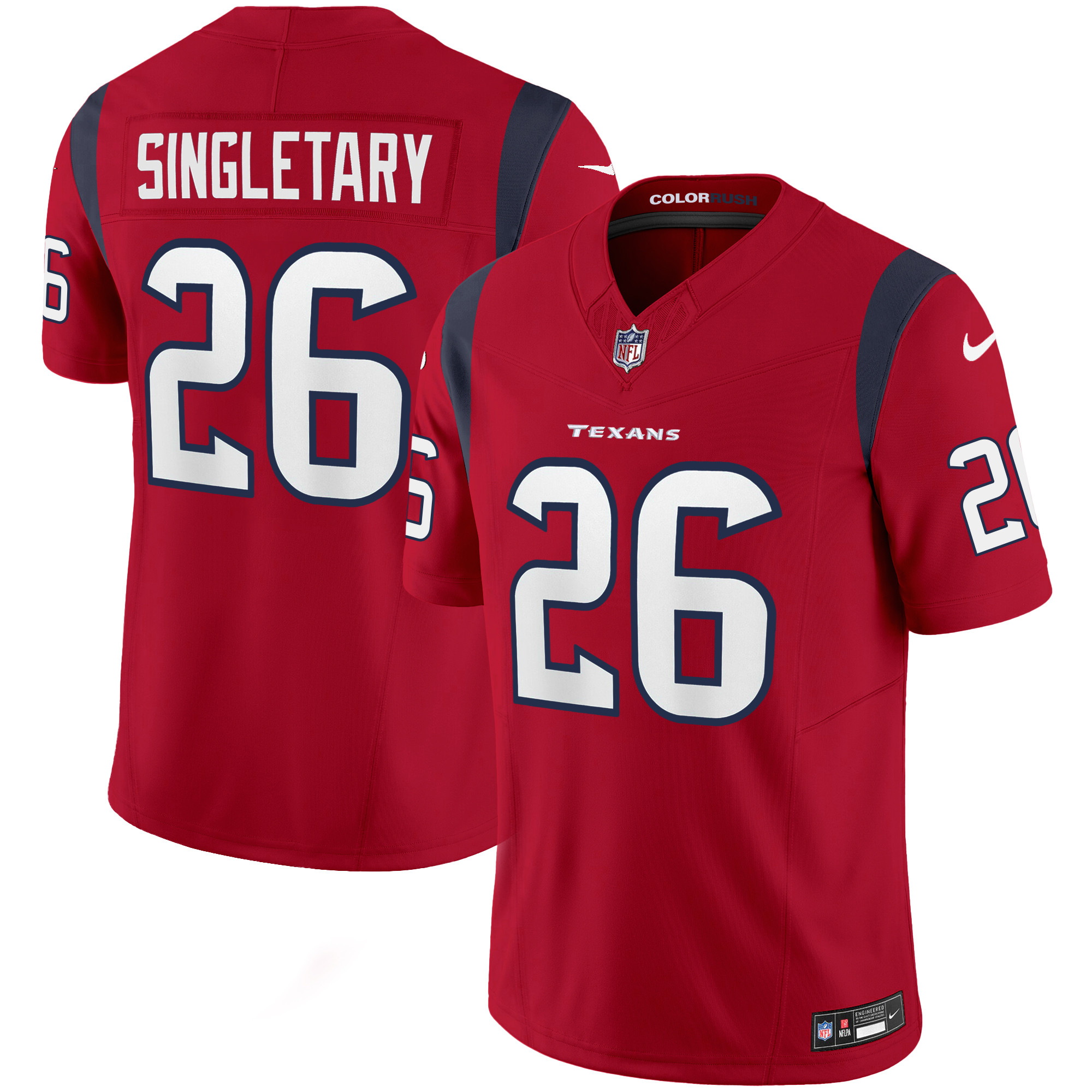 Houston Texans Devin Singletary Color Rush Legend Vapor Jersey - All Stitched - Red