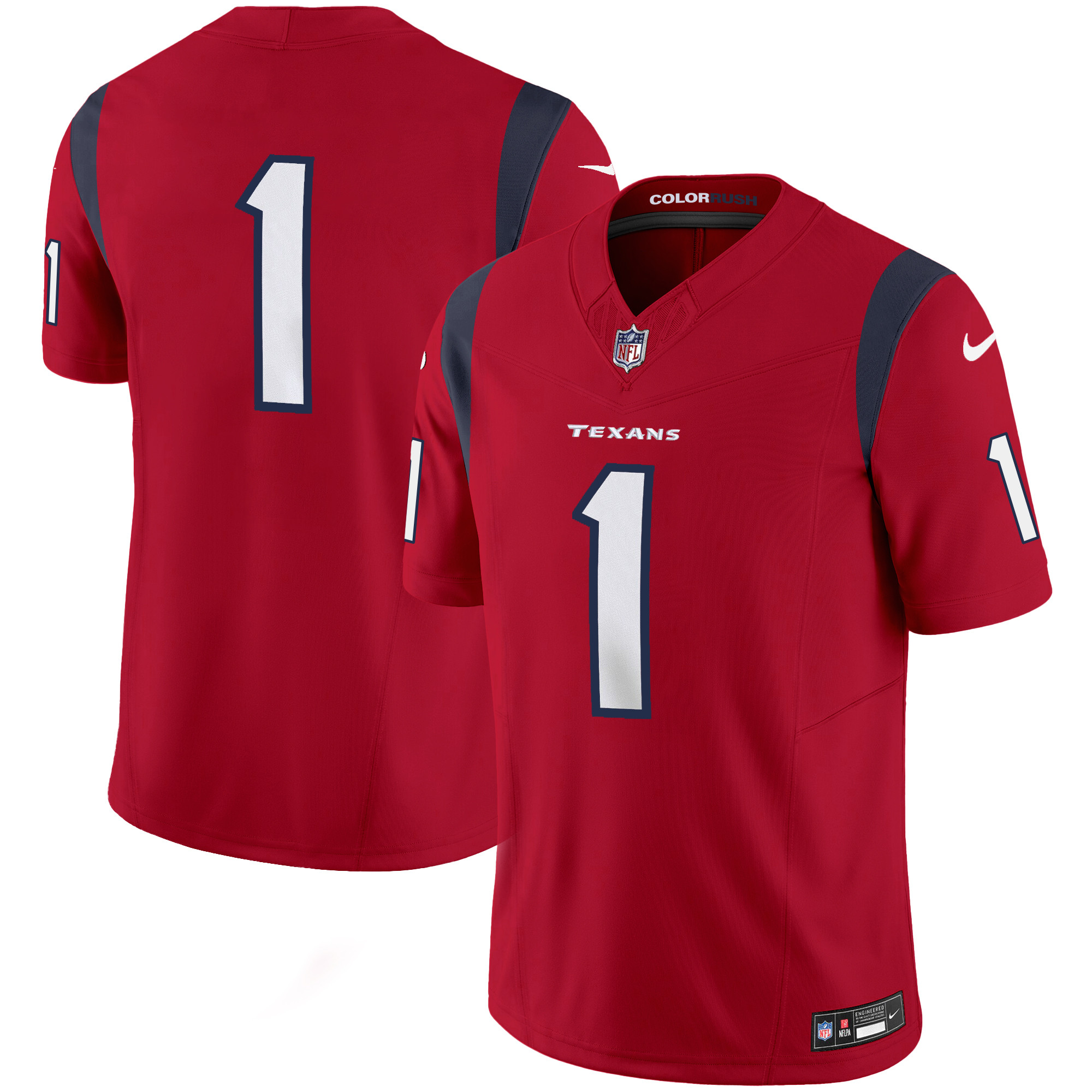 Houston Texans #1 Team Color Rush Legend Vapor Jersey - All Stitched - Red