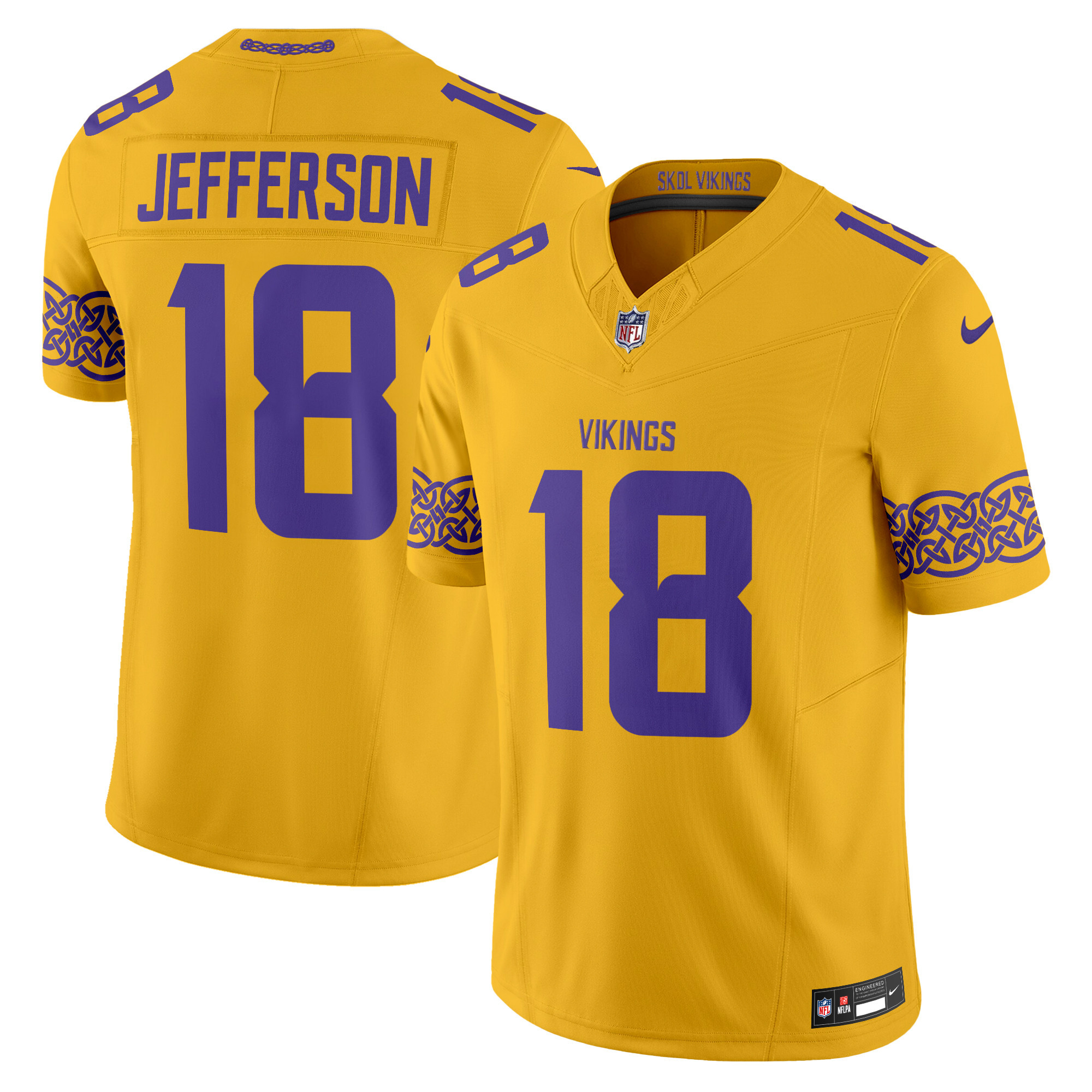 Minnesota Vikings Justin Jefferson Nordic Pattern Vapor Limited Jersey - All Stitched - Gold