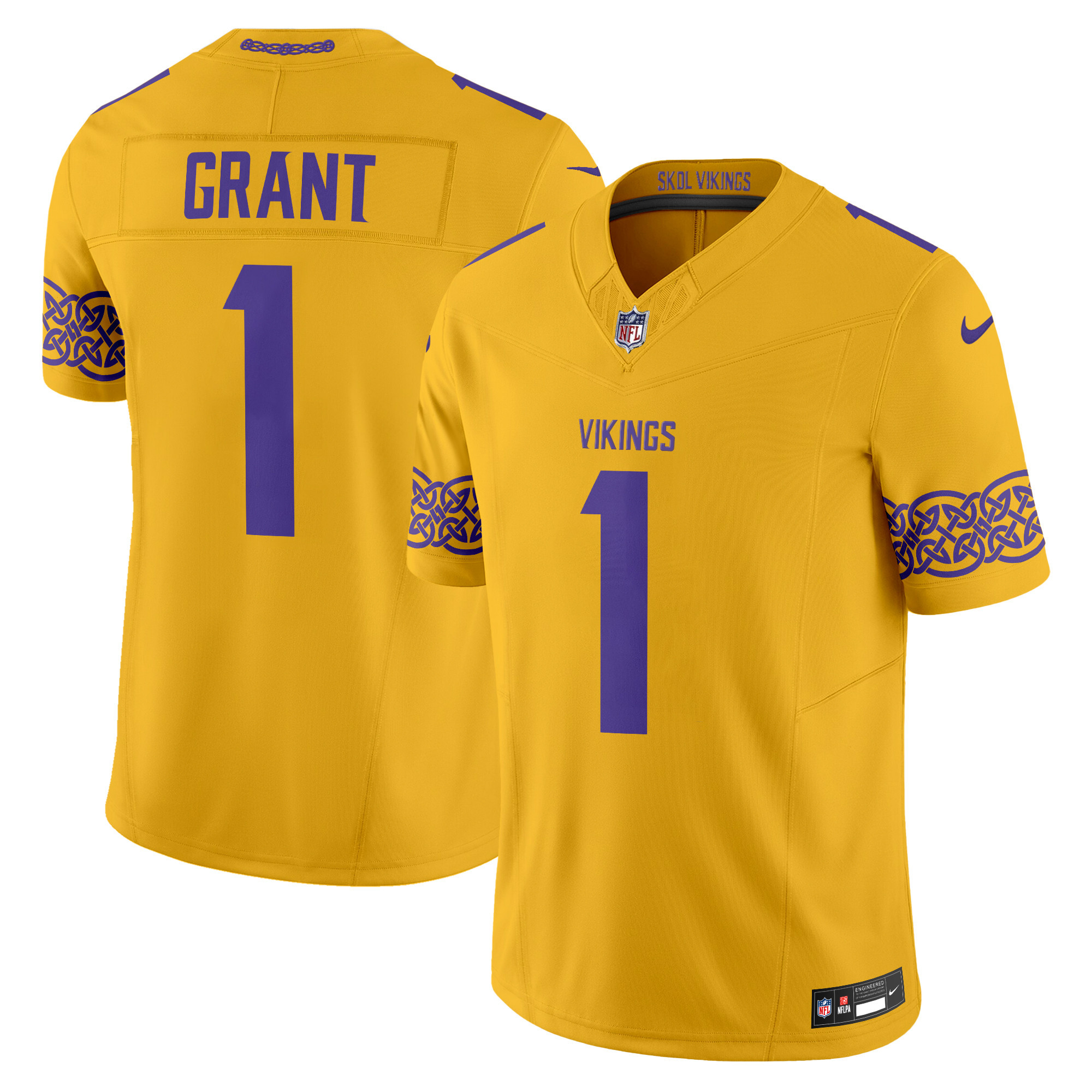 Minnesota Vikings Bud Grant Nordic Pattern Vapor Limited Jersey - All Stitched - Gold