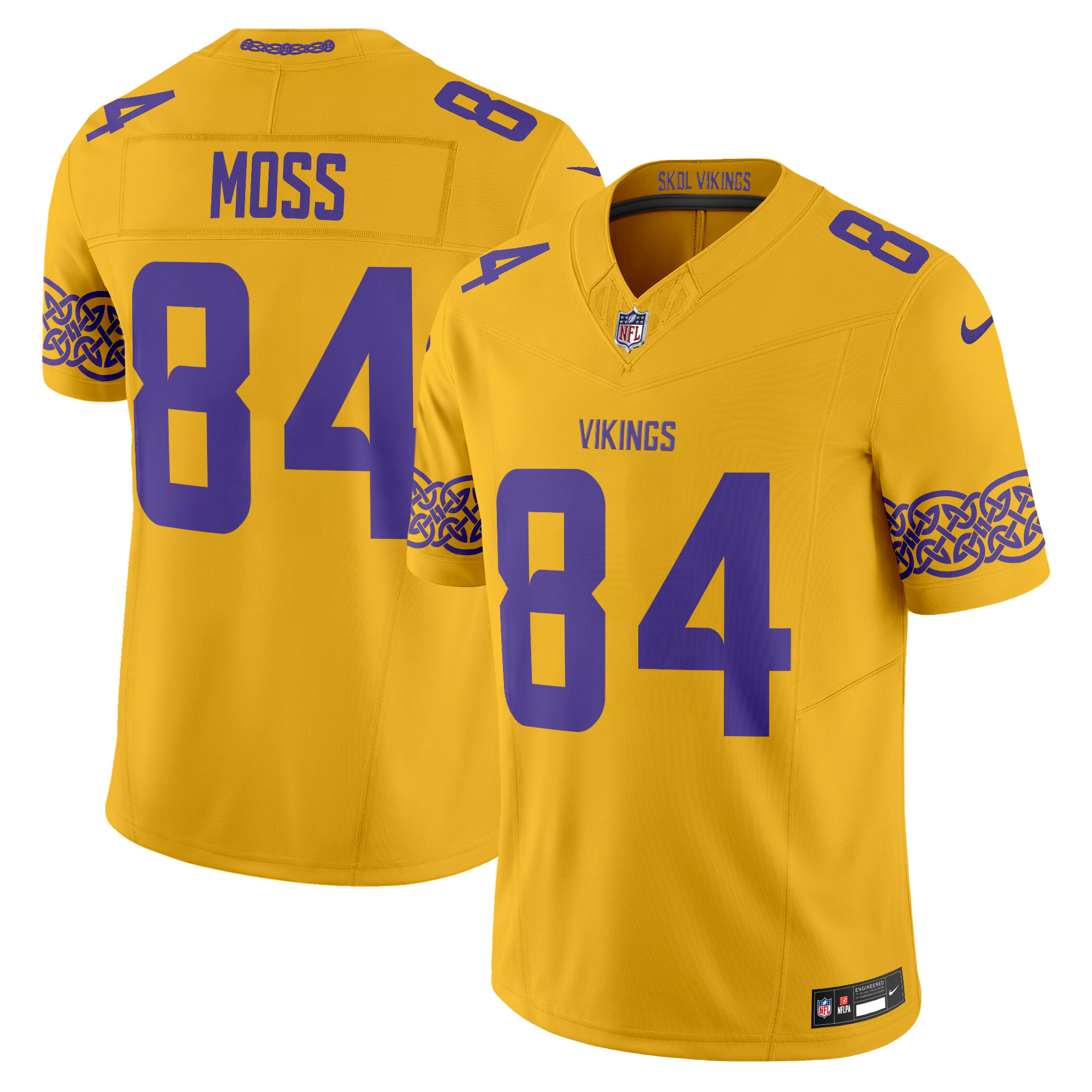 Minnesota Vikings Randy Moss Nordic Pattern Vapor Limited Jersey - All Stitched - Gold