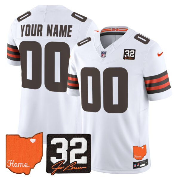 Cleveland Browns 2026 Jim Brown Memorial & Home Patch Vapor Limited Custom Jersey - All Stitched - White