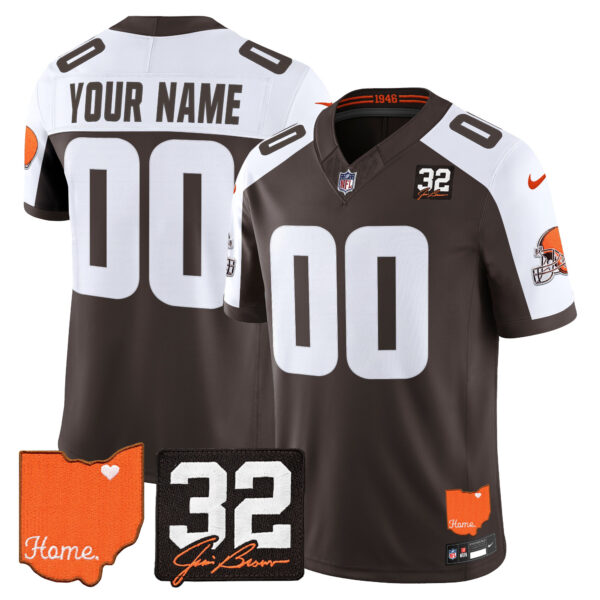 Cleveland Browns 2026 Jim Brown Memorial & Home Patch Vapor Limited Custom Jersey - All Stitched - Alternate