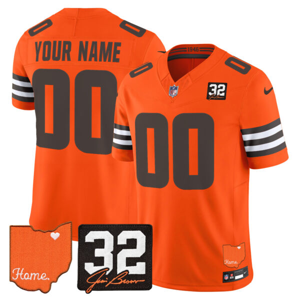 Cleveland Browns 2026 Jim Brown Memorial & Home Patch Vapor Limited Custom Jersey - All Stitched - Orange