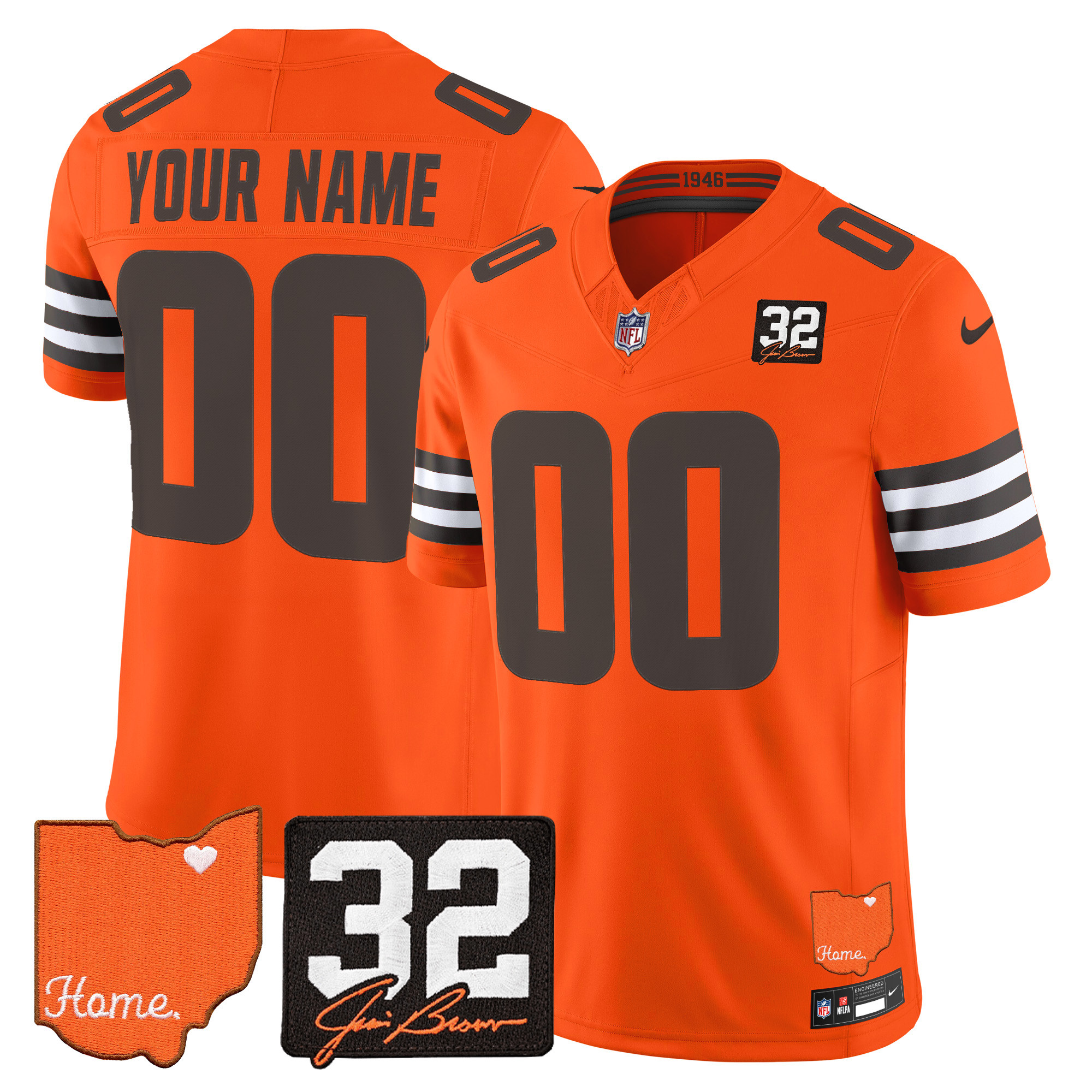 Cleveland Browns 2026 Jim Brown Memorial & Home Patch Vapor Limited Custom Jersey - All Stitched - Orange