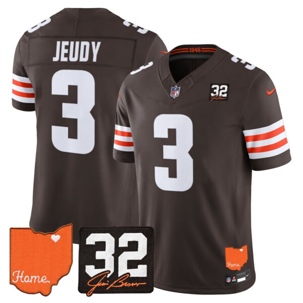 Cleveland Browns Jerry Jeudy 2026 Jim Brown Memorial & Home Patch Vapor Limited Jersey - All Stitched - Brown