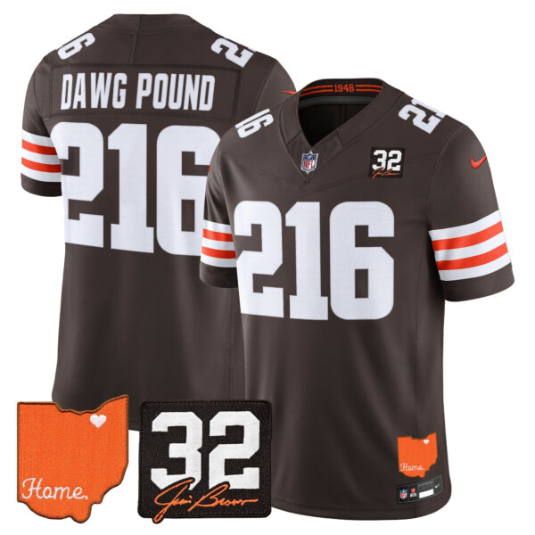 Cleveland Browns Dawg Pound 216 2026 Jim Brown Memorial & Home Patch Vapor Limited Jersey - All Stitched - Brown