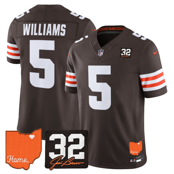Cleveland Browns Quincy Williams 2026 Jim Brown Memorial & Home Patch Vapor Limited Jersey - All Stitched - Brown