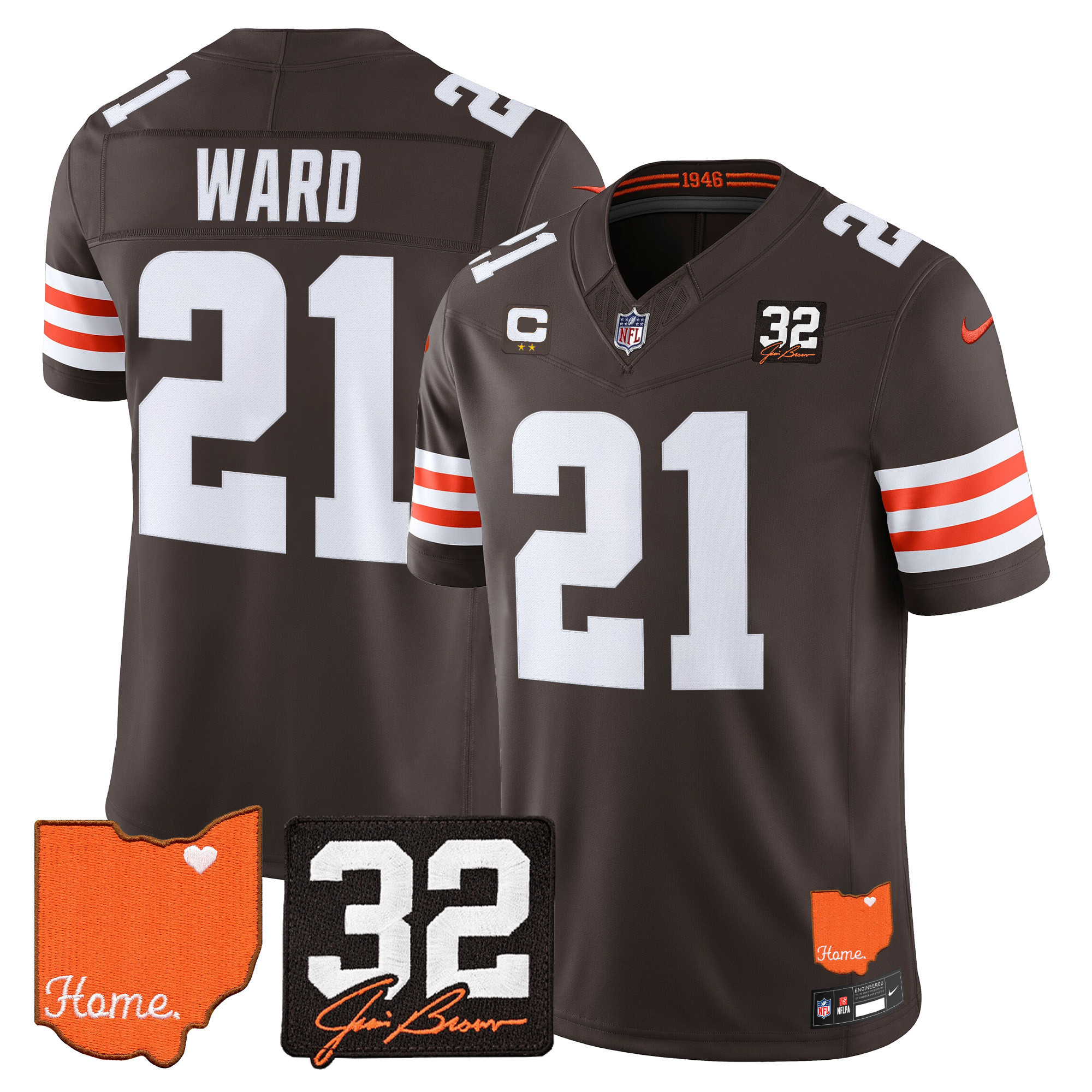 Cleveland Browns Denzel Ward 2026 Jim Brown Memorial & Home Patch Vapor Limited Jersey - All Stitched - Brown