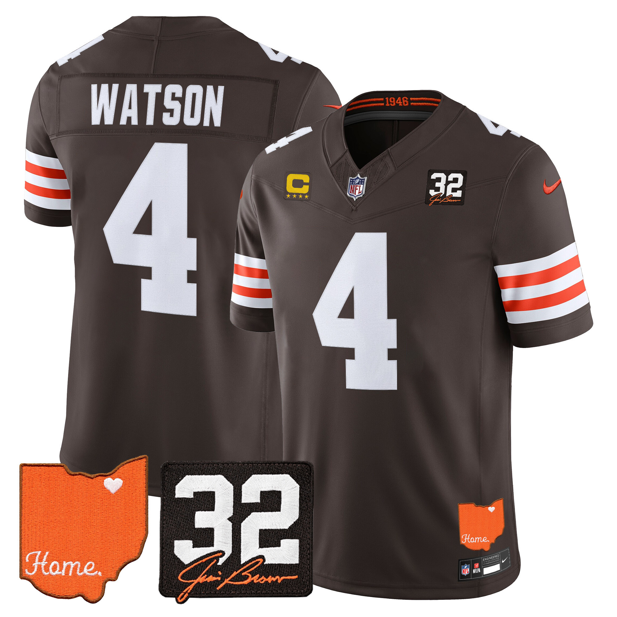 Cleveland Browns Deshaun Watson 2026 Jim Brown Memorial & Home Patch Vapor Limited Jersey - All Stitched - Brown