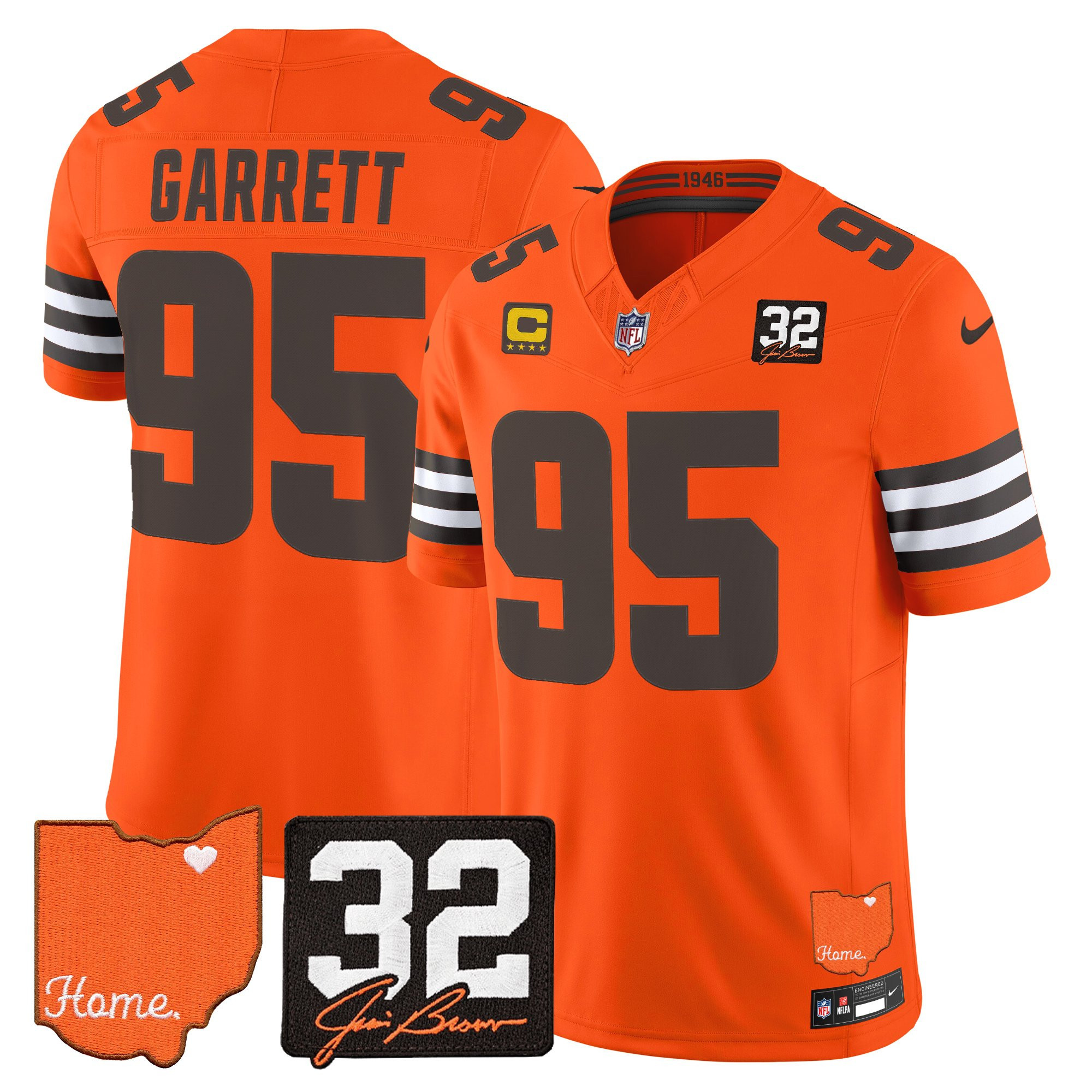 Cleveland Browns Myles Garrett 2026 Jim Brown Memorial & Home Patch Vapor Limited Jersey - All Stitched - Orange