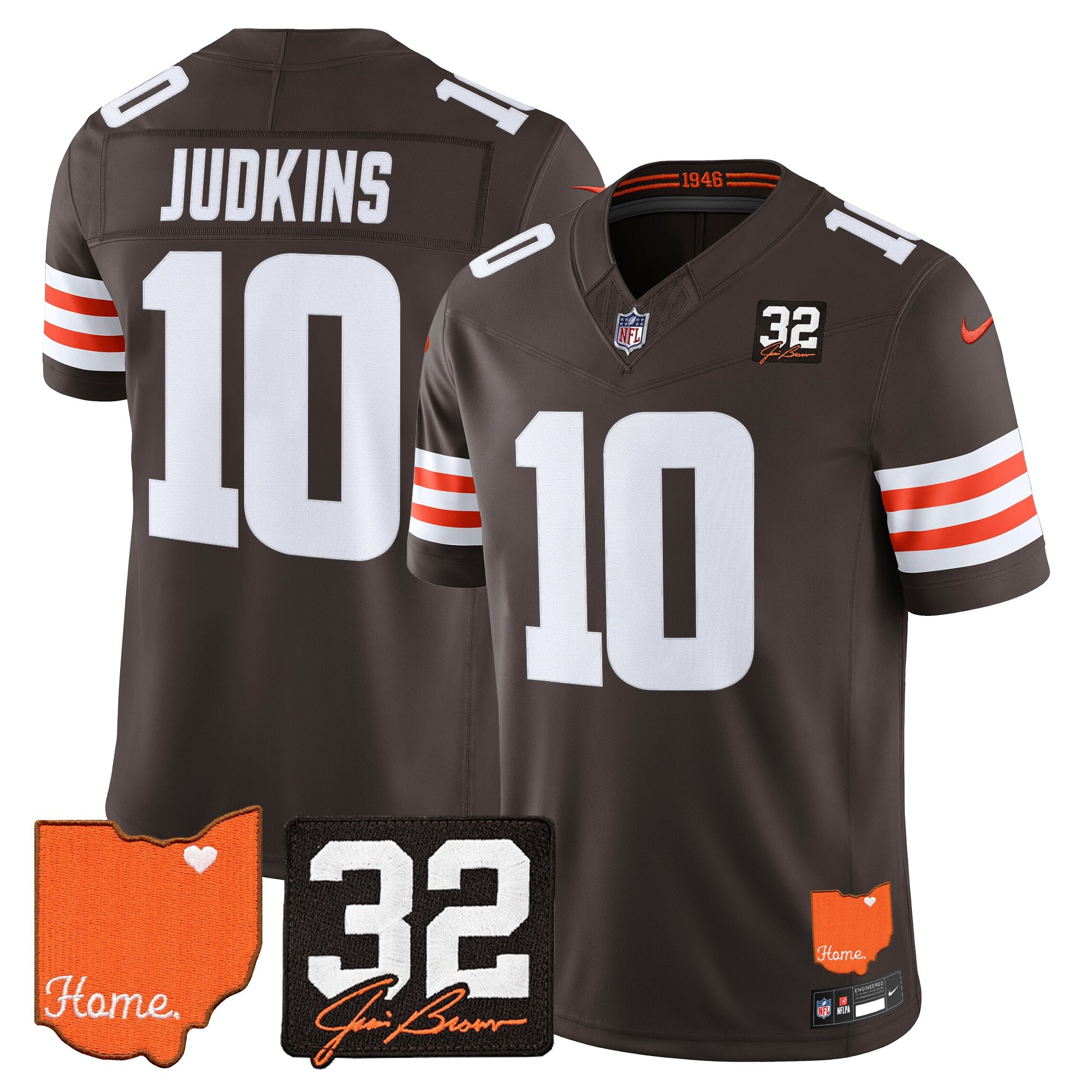 Cleveland Browns Quinshon Judkins 2026 Jim Brown Memorial & Home Patch Vapor Limited Jersey - All Stitched - Brown