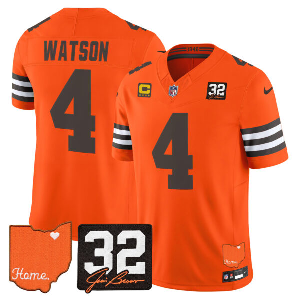 Cleveland Browns Deshaun Watson 2026 Jim Brown Memorial & Home Patch Vapor Limited Jersey - All Stitched - Orange