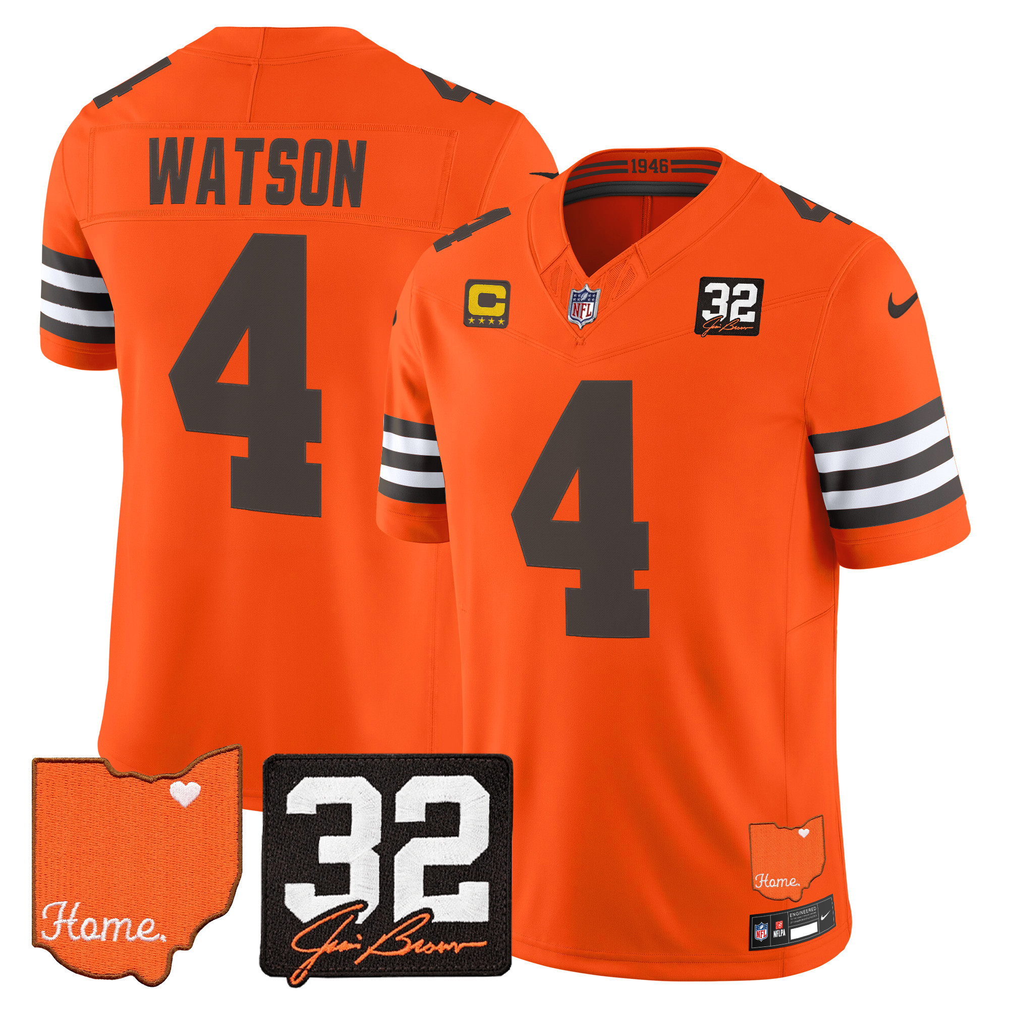 Cleveland Browns Deshaun Watson 2026 Jim Brown Memorial & Home Patch Vapor Limited Jersey - All Stitched - Orange