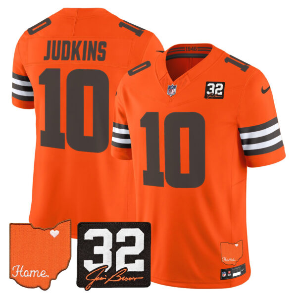 Cleveland Browns Quinshon Judkins 2026 Jim Brown Memorial & Home Patch Vapor Limited Jersey - All Stitched - Orange