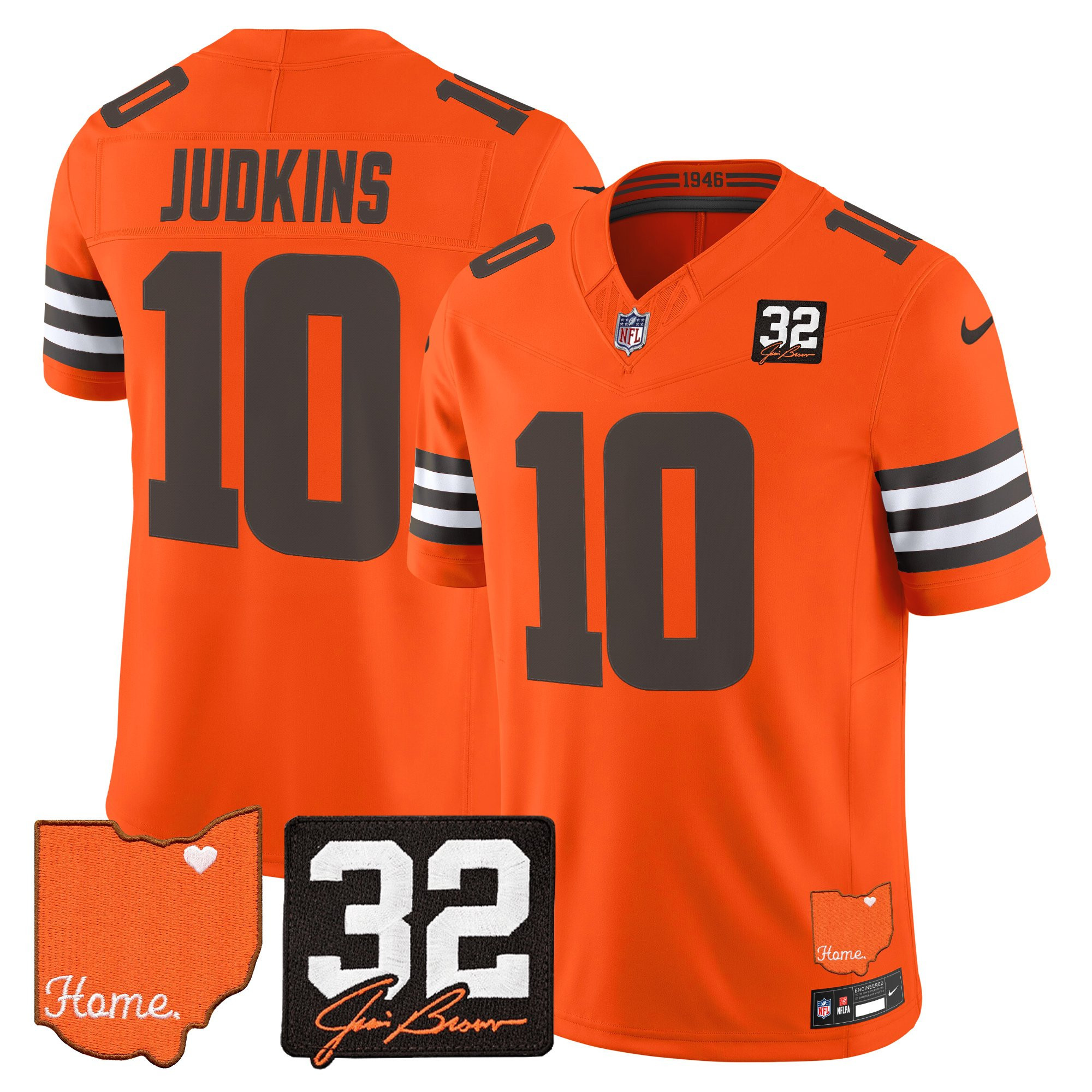 Cleveland Browns Quinshon Judkins 2026 Jim Brown Memorial & Home Patch Vapor Limited Jersey - All Stitched - Orange