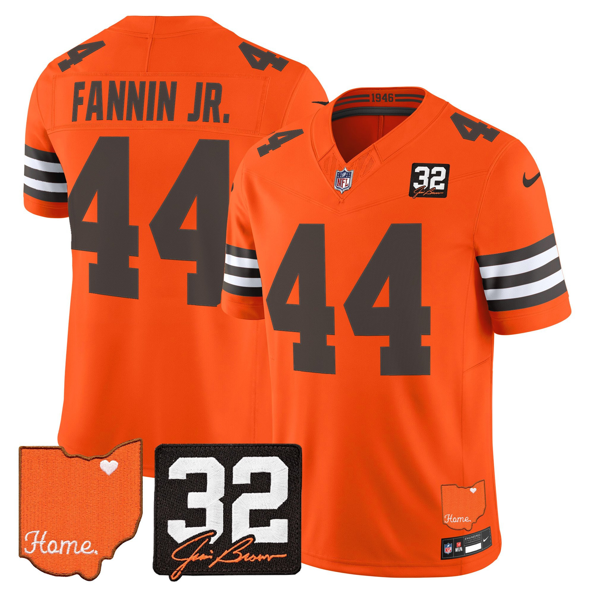 Cleveland Browns Harold Fannin Jr. 2026 Jim Brown Memorial & Home Patch Vapor Limited Jersey - All Stitched - Orange