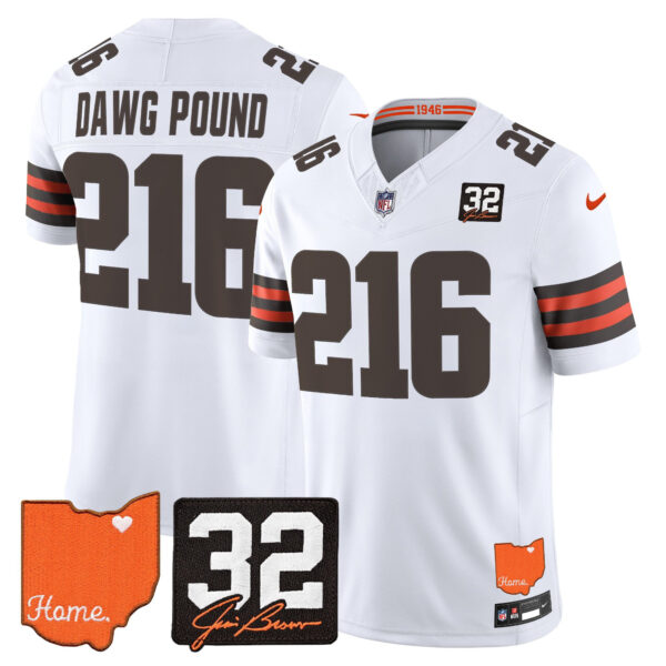 Cleveland Browns Dawg Pound 216 2026 Jim Brown Memorial & Home Patch Vapor Limited Jersey - All Stitched - White