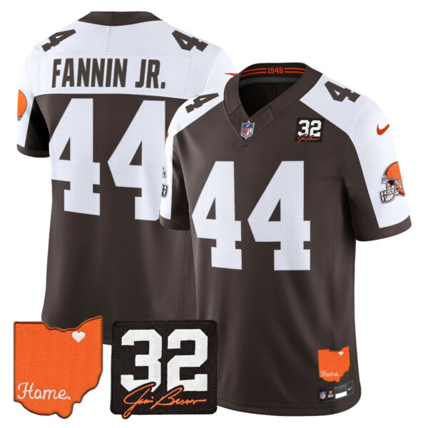 Cleveland Browns Harold Fannin Jr. 2026 Jim Brown Memorial & Home Patch Vapor Limited Jersey - All Stitched - Alternate