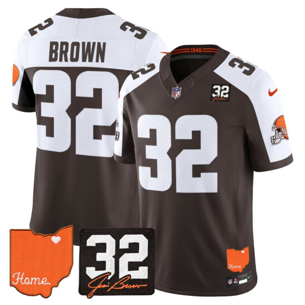 Cleveland Browns Jim Brown 2026 Jim Brown Memorial & Home Patch Vapor Limited Jersey - All Stitched - Alternate