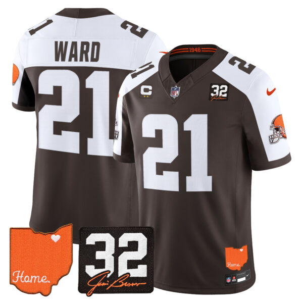 Cleveland Browns Denzel Ward 2026 Jim Brown Memorial & Home Patch Vapor Limited Jersey - All Stitched - Alternate