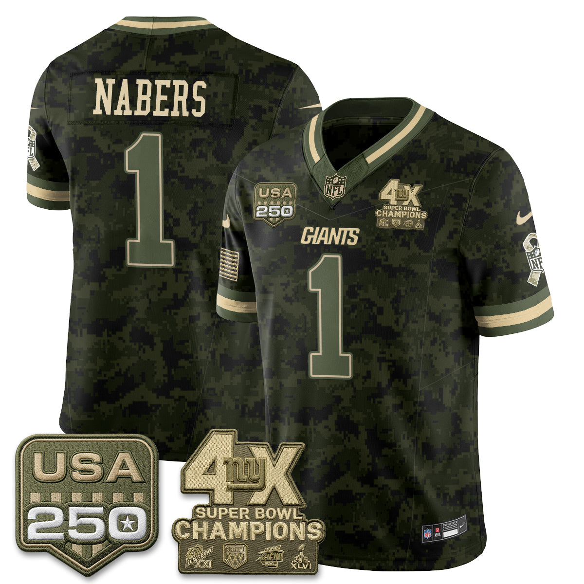 New York Giants Malik Nabers 2026 Salute To Service Vapor Jersey - All Stitched - Camo