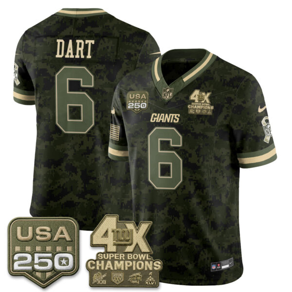 New York Giants Jaxson Dart 2026 Salute To Service Vapor Jersey - All Stitched - Camo