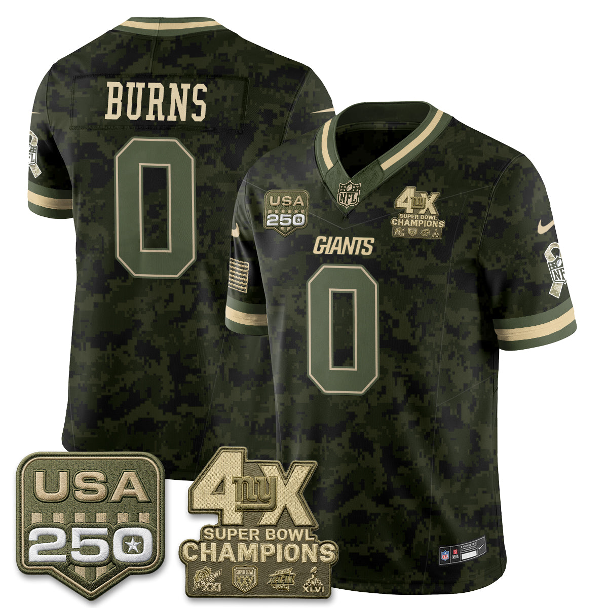 New York Giants Brian Burns 2026 Salute To Service Vapor Jersey - All Stitched - Camo