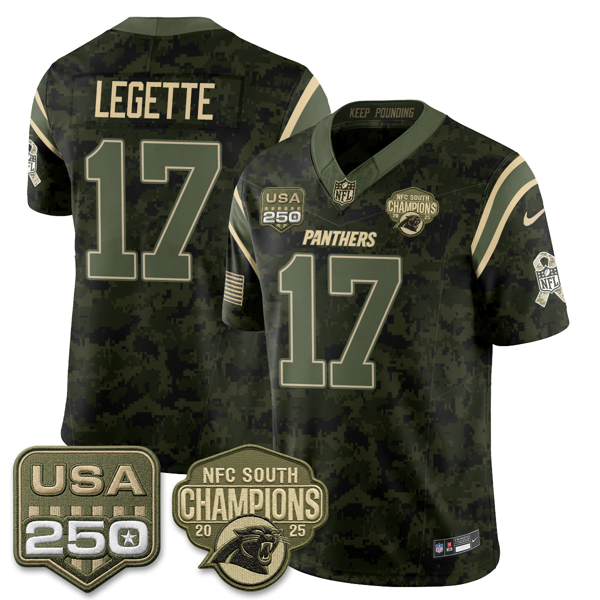 Carolina Panthers Xavier Legette 2026 Salute To Service Edition Vapor Jersey - All Stitched - Camo