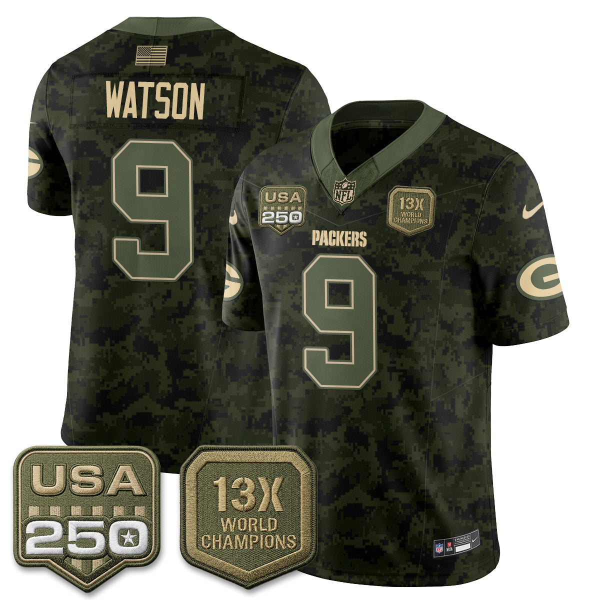 Green Bay Packers Christian Watson 2026 Salute To Service Edition Vapor Jersey - All Stitched - Camo
