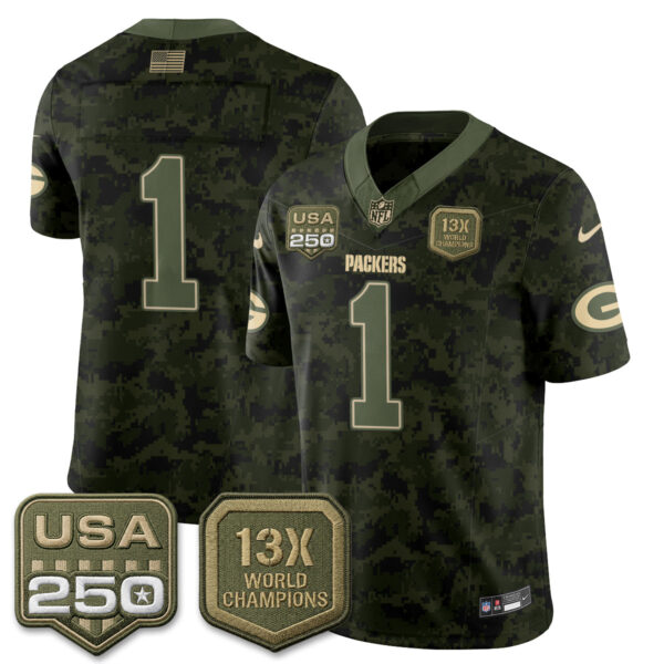 Green Bay Packers Team 2026 Salute To Service Edition Vapor Jersey - All Stitched - Camo