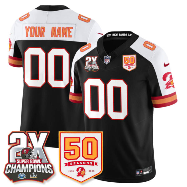 Tampa Bay Buccaneers 2-Time Champions Patch Throwback Vapor Limited Custom Jersey - All Stitched - Black Alternate