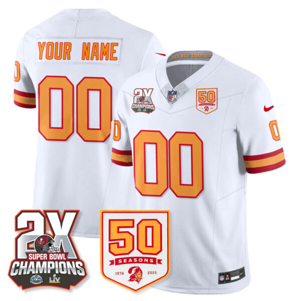 Tampa Bay Buccaneers 2-Time Champions Patch Throwback Vapor Limited Custom Jersey - All Stitched - White