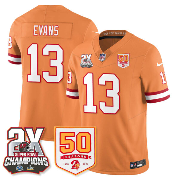 Tampa Bay Buccaneers Mike Evans 2-Time Champions Patch Throwback Vapor Limited Jersey - All Stitched - Creamsicle