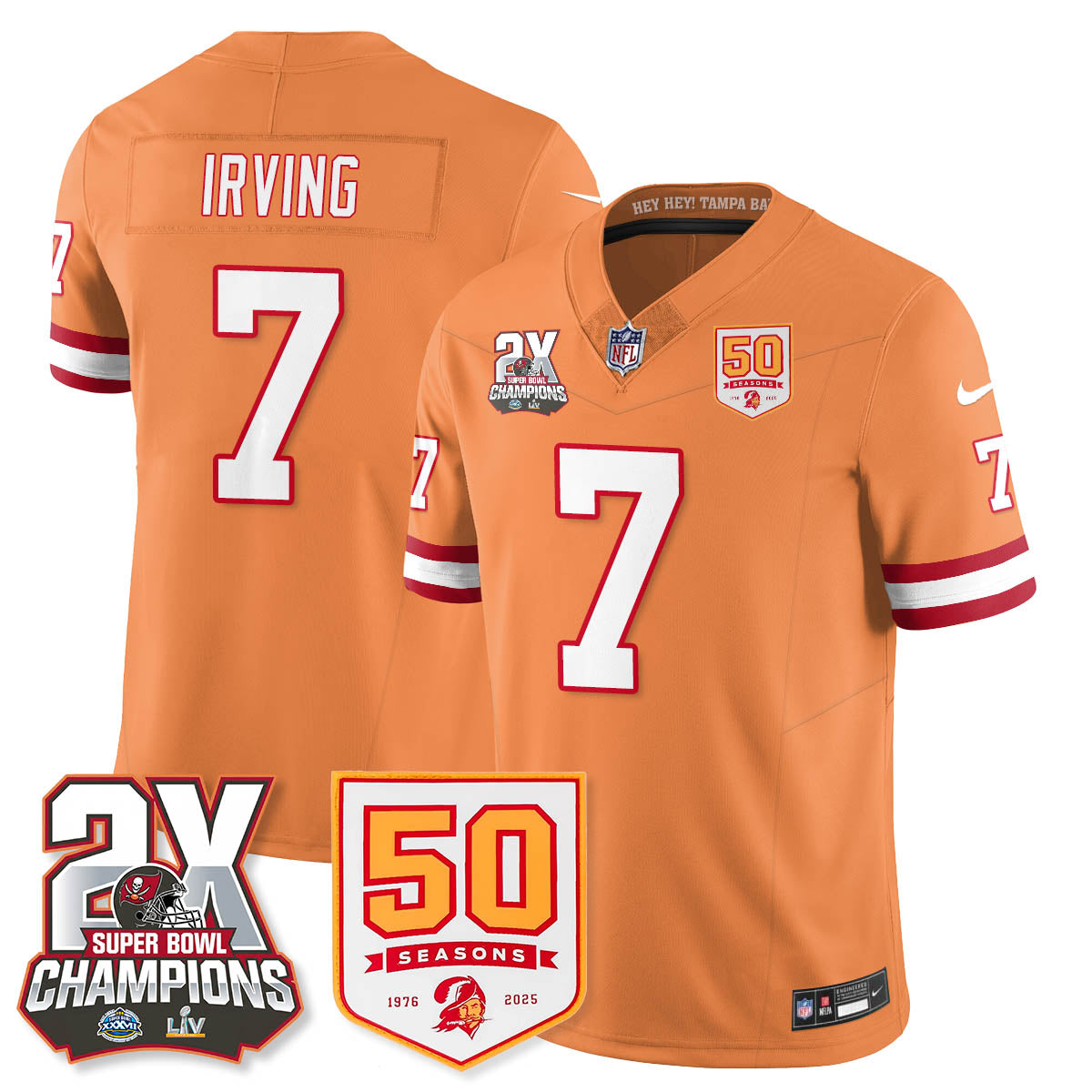 Tampa Bay Buccaneers Bucky Irving 2-Time Champions Patch Throwback Vapor Limited Jersey - All Stitched - Creamsicle