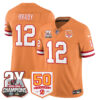 Tampa Bay Buccaneers Tom Brady 2-Time Champions Patch Throwback Vapor Limited Jersey - All Stitched - Creamsicle