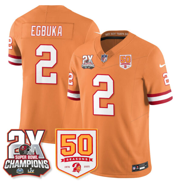 Tampa Bay Buccaneers Emeka Egbuka 2-Time Champions Patch Throwback Vapor Limited Jersey - All Stitched - Creamsicle