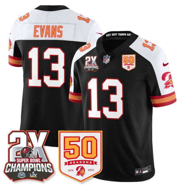 Tampa Bay Buccaneers Mike Evans 2-Time Champions Patch Throwback Vapor Limited Jersey - All Stitched - Black Alternate