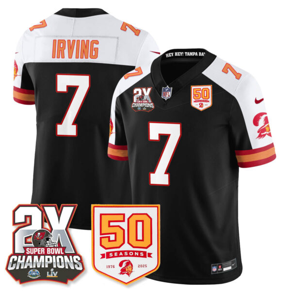 Tampa Bay Buccaneers Bucky Irving 2-Time Champions Patch Throwback Vapor Limited Jersey - All Stitched - Black Alternate