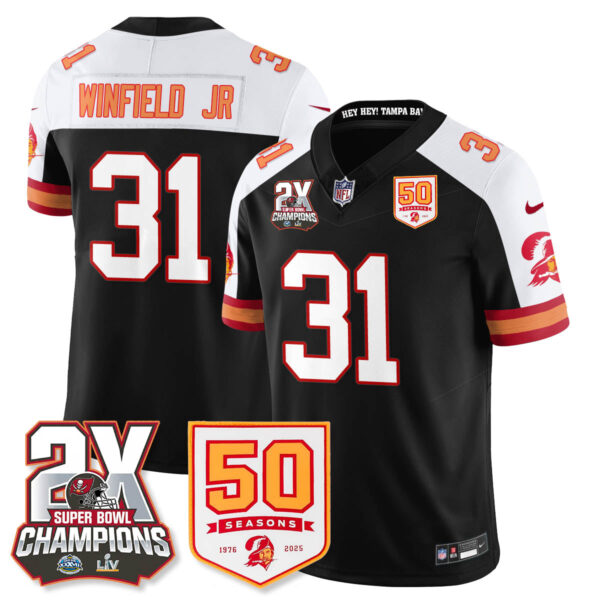 Tampa Bay Buccaneers Antoine Winfield Jr 2-Time Champions Patch Throwback Vapor Limited Jersey - All Stitched - Black Alternate