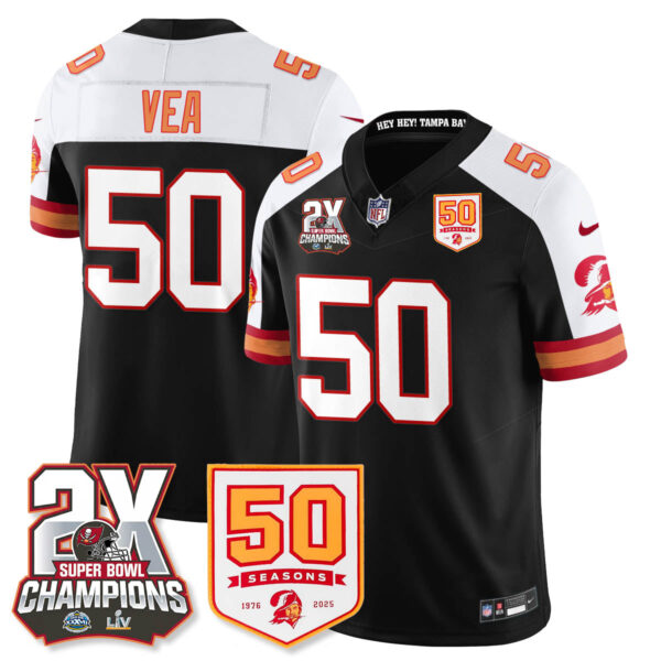 Tampa Bay Buccaneers Vita Vea 2-Time Champions Patch Throwback Vapor Limited Jersey - All Stitched - Black Alternate