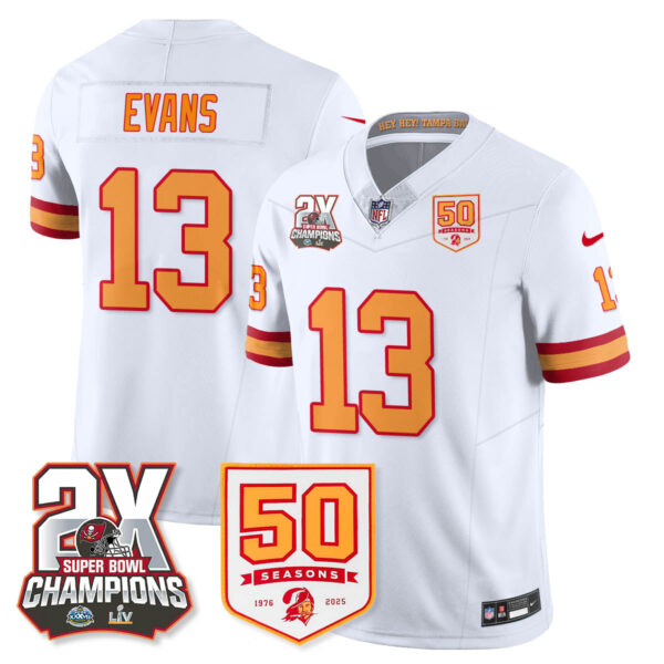 Tampa Bay Buccaneers Mike Evans 2-Time Champions Patch Throwback Vapor Limited Jersey - All Stitched - White