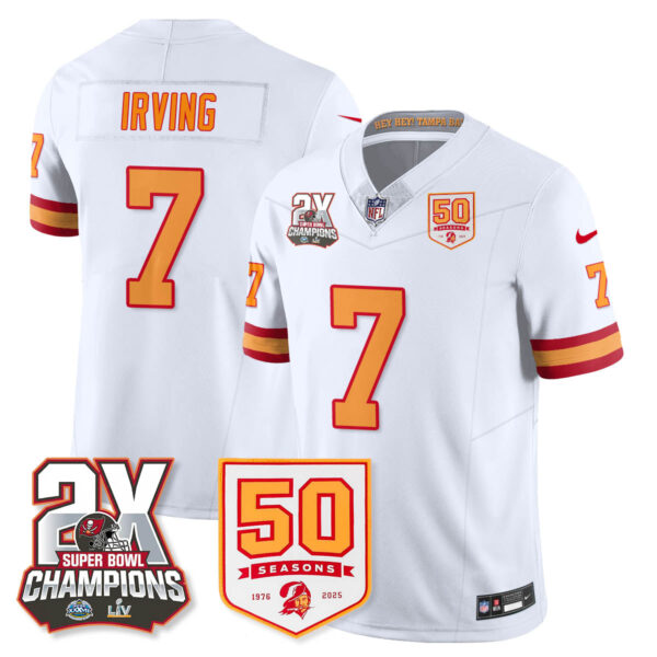 Tampa Bay Buccaneers Bucky Irving 2-Time Champions Patch Throwback Vapor Limited Jersey - All Stitched - White