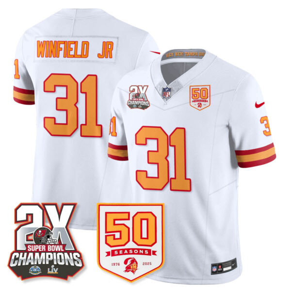 Tampa Bay Buccaneers Antoine Winfield Jr 2-Time Champions Patch Throwback Vapor Limited Jersey - All Stitched - White