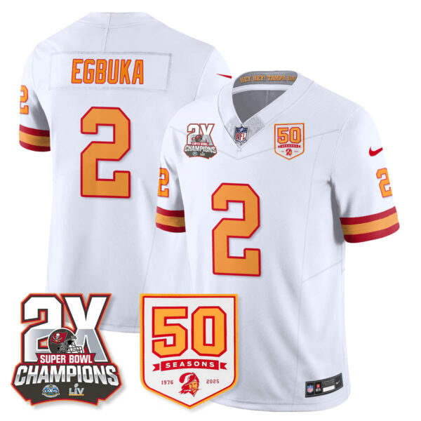 Tampa Bay Buccaneers Emeka Egbuka 2-Time Champions Patch Throwback Vapor Limited Jersey - All Stitched - White