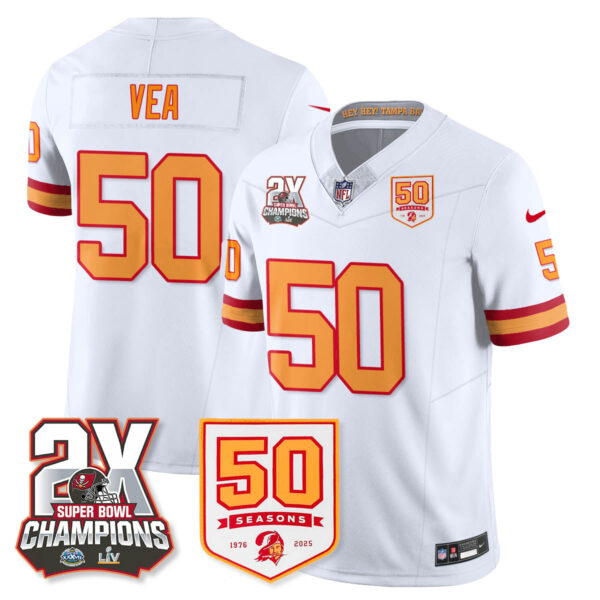 Tampa Bay Buccaneers Vita Vea 2-Time Champions Patch Throwback Vapor Limited Jersey - All Stitched - White