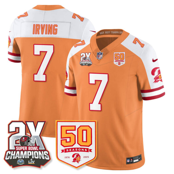 Tampa Bay Buccaneers Bucky Irving 2-Time Champions Patch Throwback Vapor Limited Jersey - All Stitched - Creamsicle Alternate